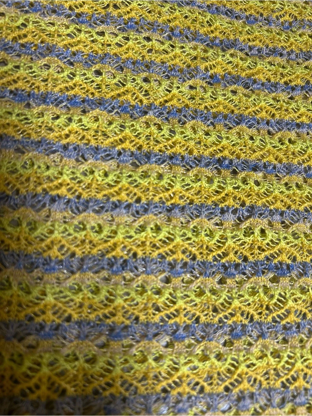 Zara Yellow and Blue Striped Cropped Open-Knit Sweater